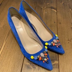 J Crew Blue Suede Embellished Kitten Heel
